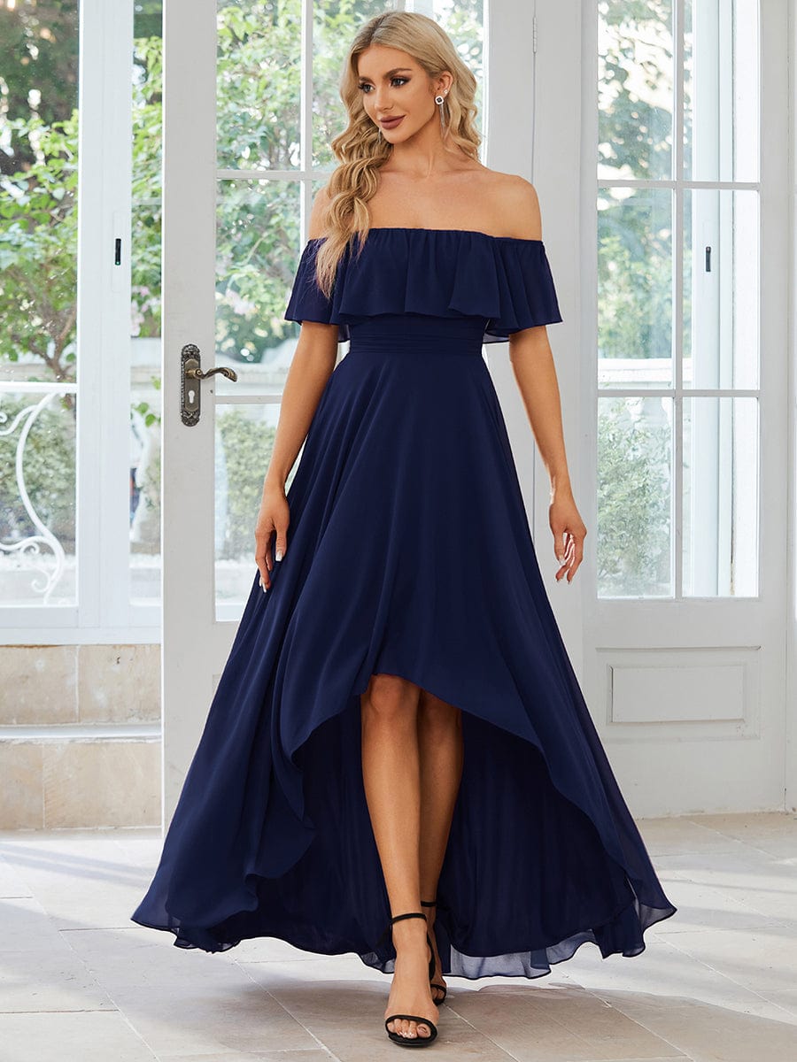 Chiffon Off-The-Shoulder High Low Bridesmaid Dress