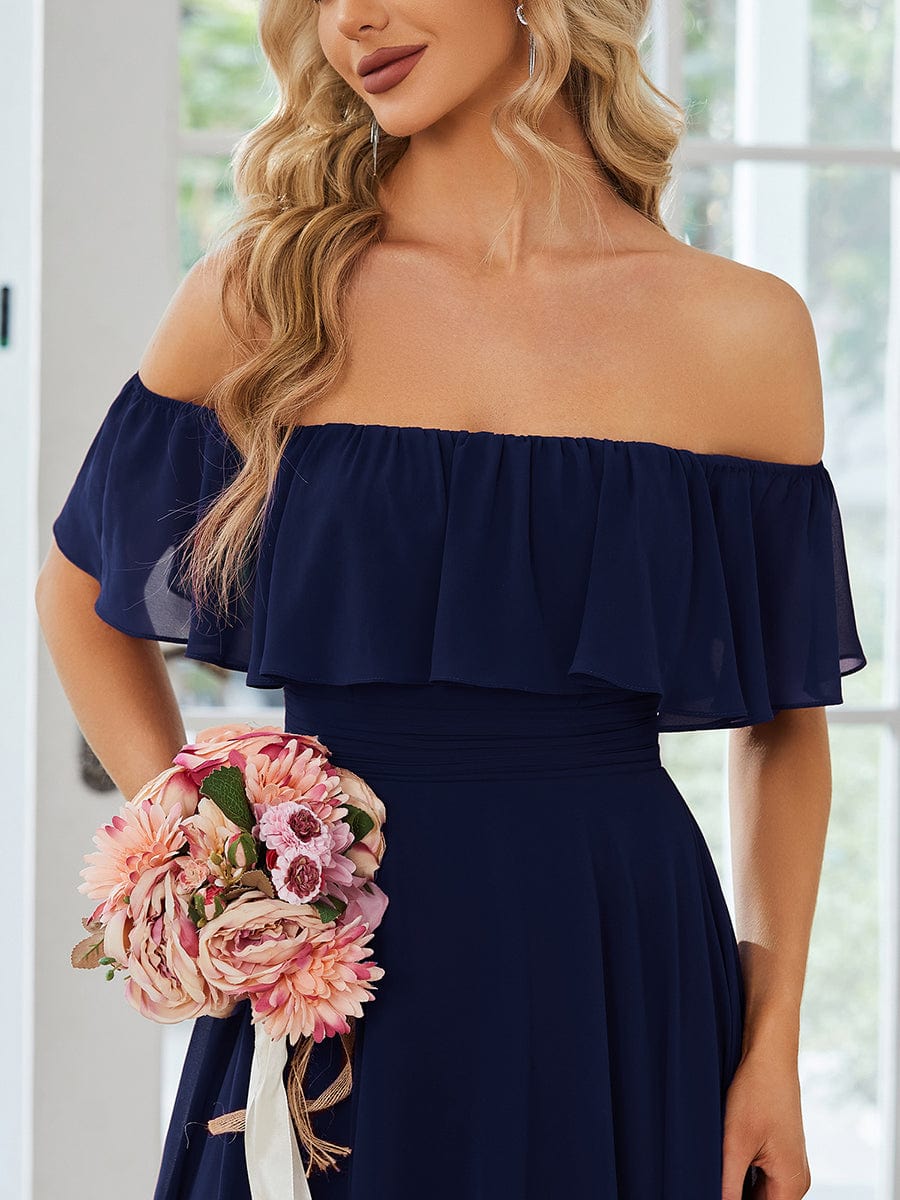 Chiffon Off-The-Shoulder High Low Bridesmaid Dress