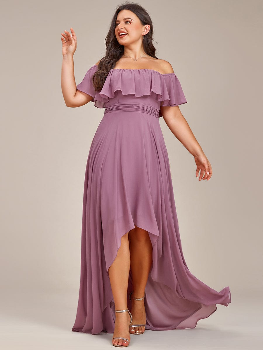 Plus Size Flowy Chiffon High-Low Off The Shoulder Bridesmaid Dress