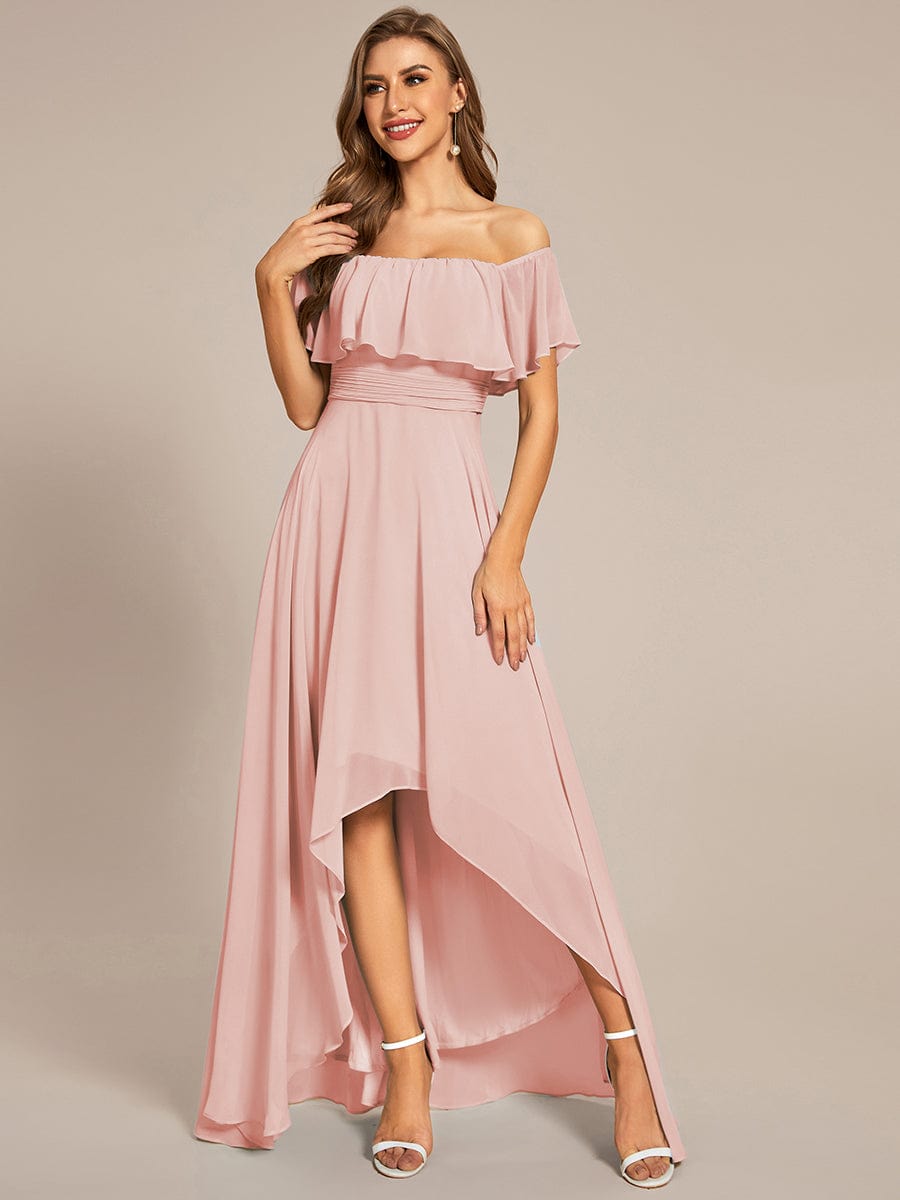 Chiffon Off-The-Shoulder High Low Bridesmaid Dress