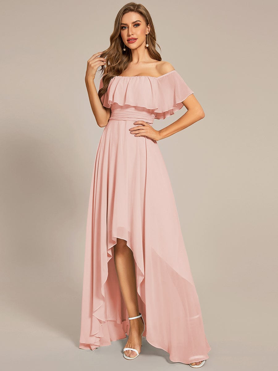 Chiffon Off-The-Shoulder High Low Bridesmaid Dress