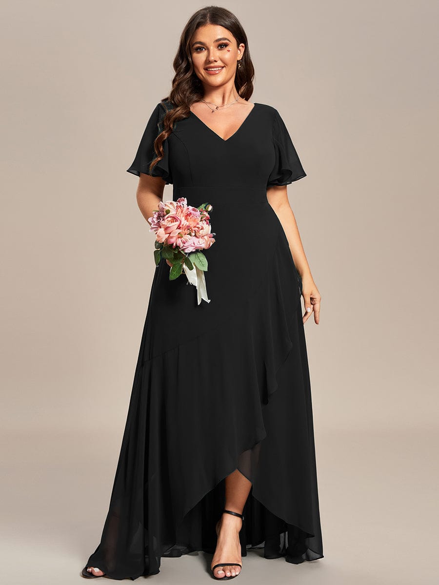 Plus Size Elegant Lotus Sleeves Chiffon Bridesmaid Dress