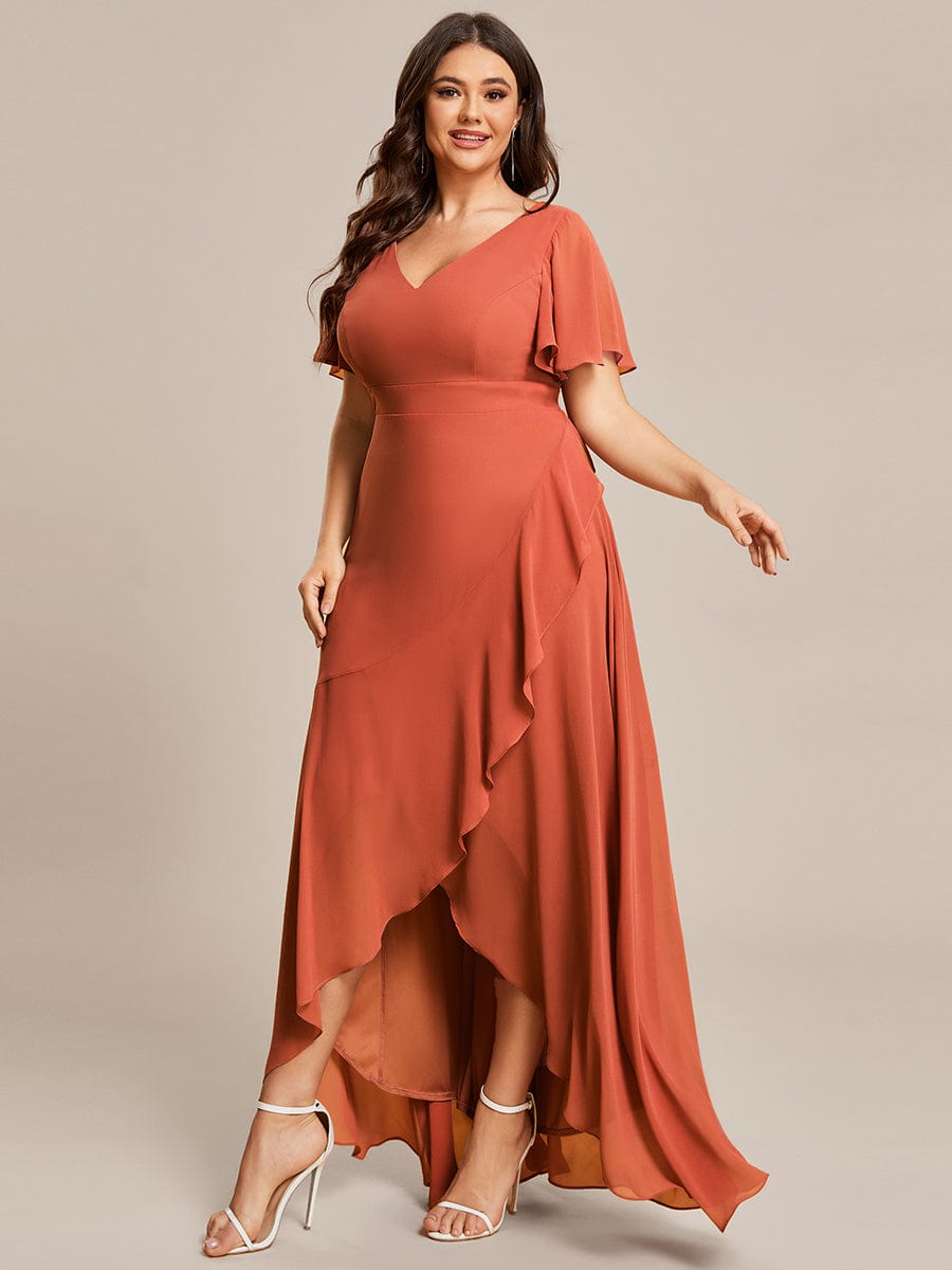 Plus Size Elegant Lotus Sleeves Chiffon Bridesmaid Dress