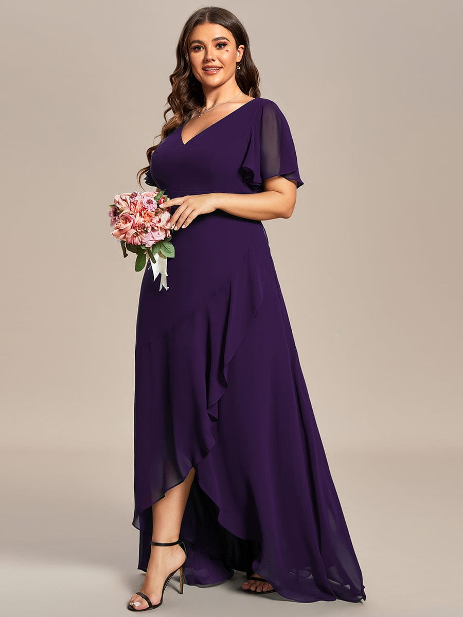 Elegant Chiffon High-Low Bridesmaid Dress with Lotus Leaf Hemline