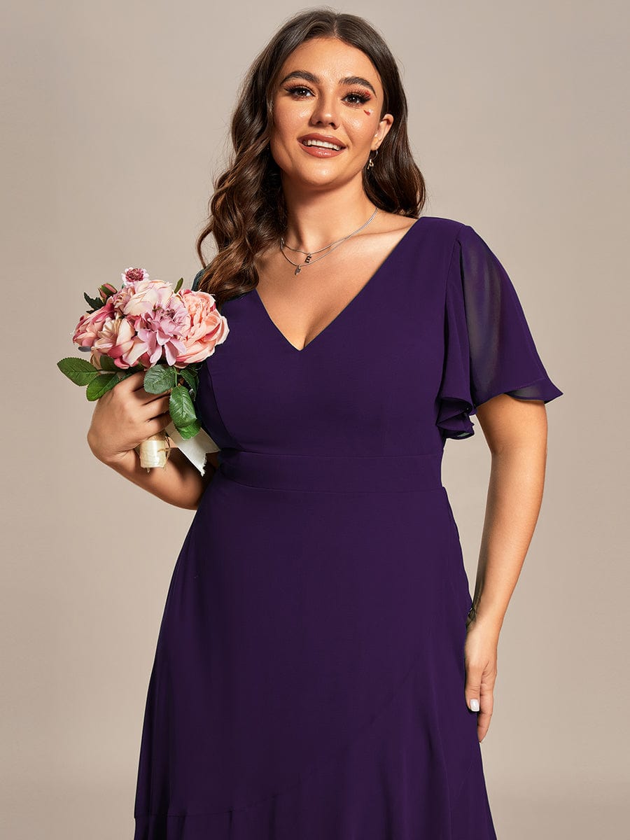 Plus Size Elegant Lotus Sleeves Chiffon Bridesmaid Dress