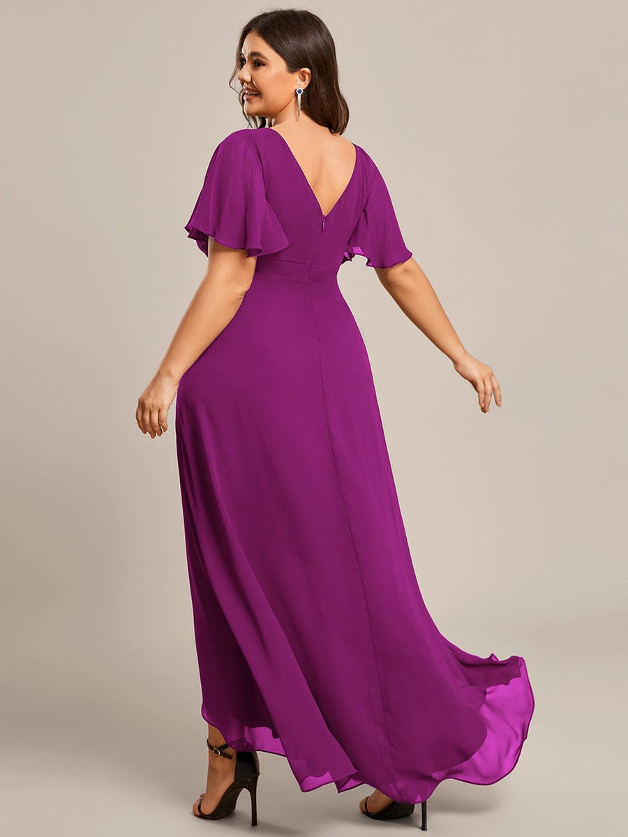 Elegant Chiffon High-Low Bridesmaid Dress with Lotus Leaf Hemline