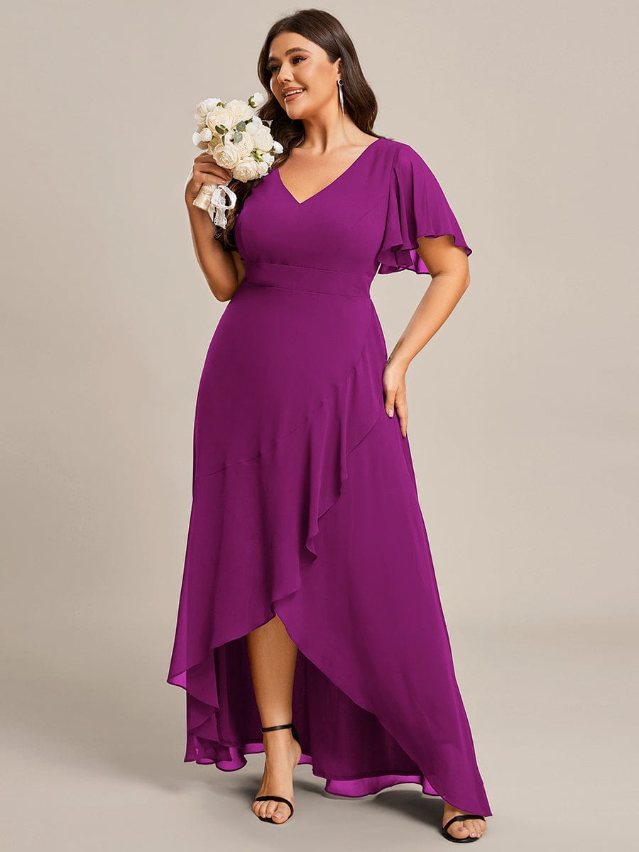 Elegant Chiffon High-Low Bridesmaid Dress with Lotus Leaf Hemline