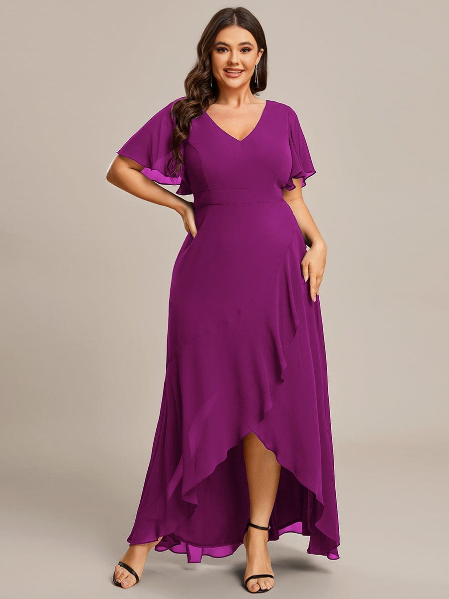 Elegant Chiffon High-Low Bridesmaid Dress with Lotus Leaf Hemline