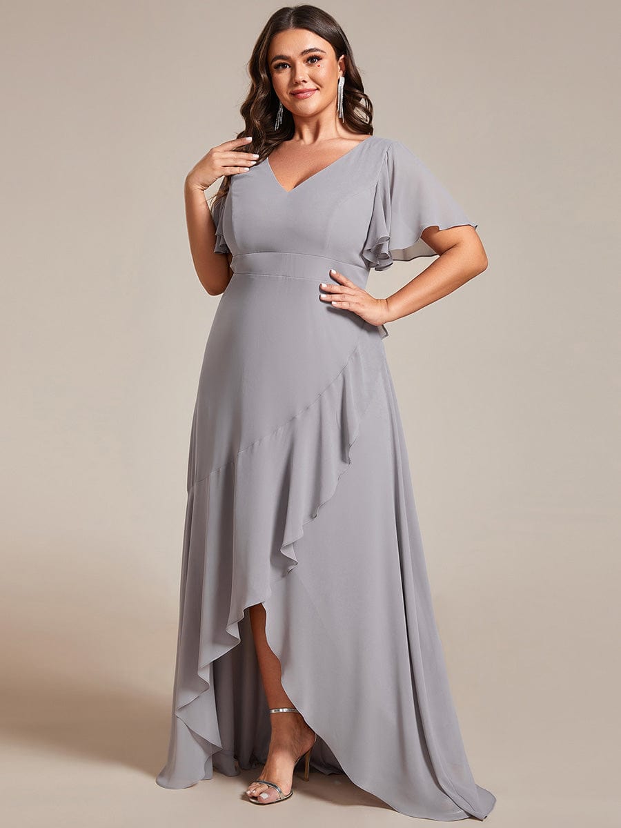 Plus Size Elegant Lotus Sleeves Chiffon Bridesmaid Dress