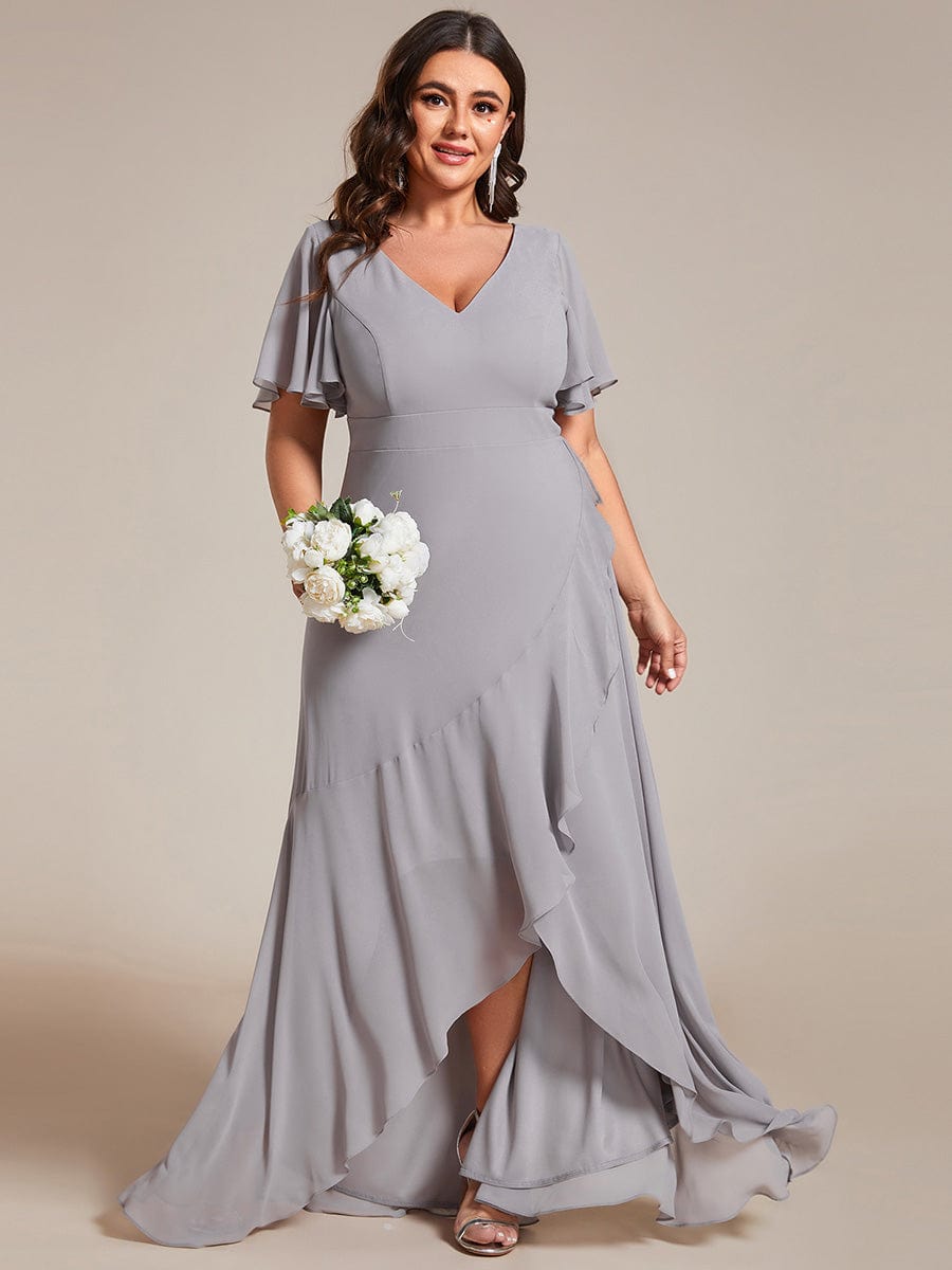 Plus Size Elegant Lotus Sleeves Chiffon Bridesmaid Dress