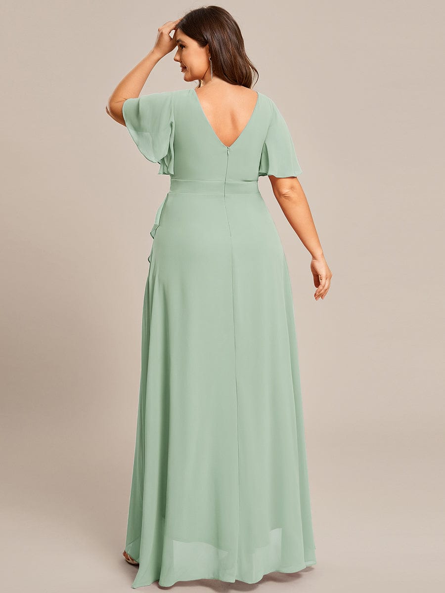 Plus Size Elegant Lotus Sleeves Chiffon Bridesmaid Dress