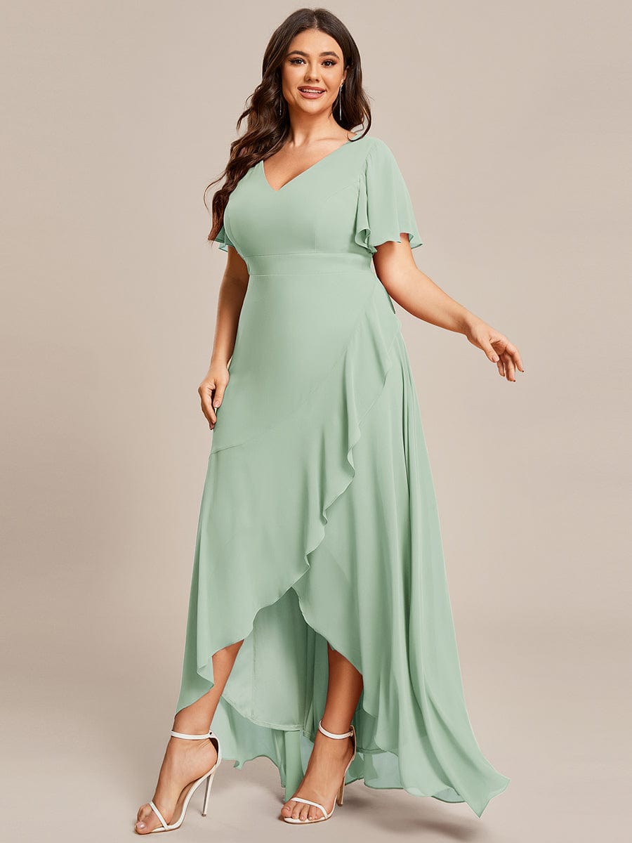 Elegant Chiffon High-Low Bridesmaid Dress with Lotus Leaf Hemline