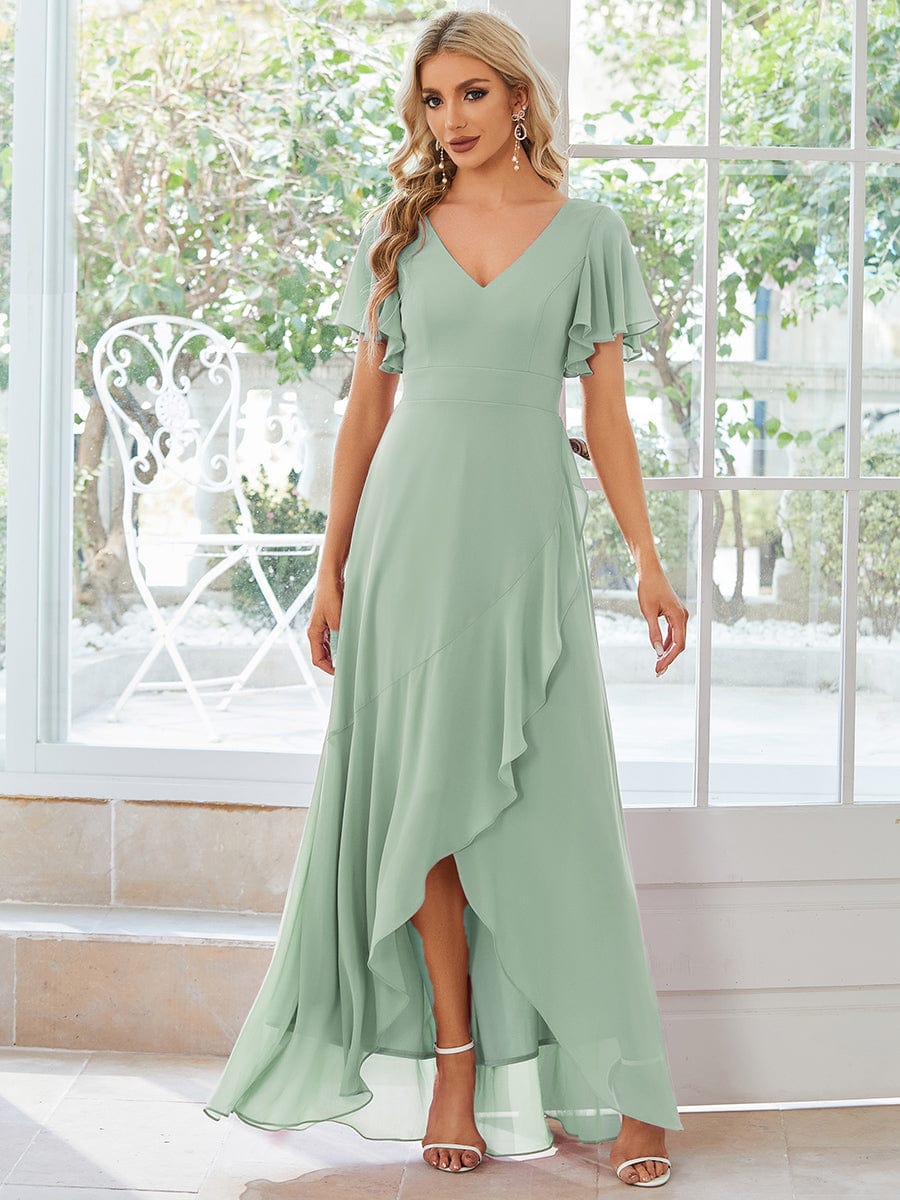 Custom Size Charming Chiffon Bridesmaid Dress with Lotus Leaf Hemline