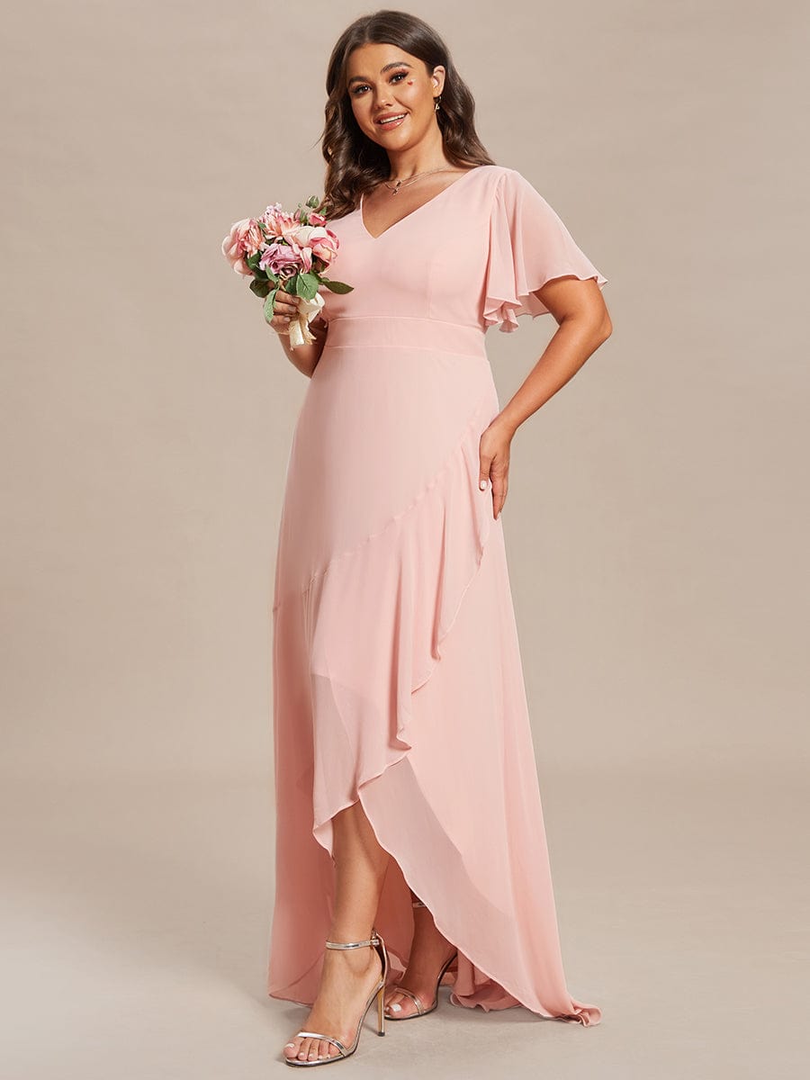 Plus Size Elegant Lotus Sleeves Chiffon Bridesmaid Dress