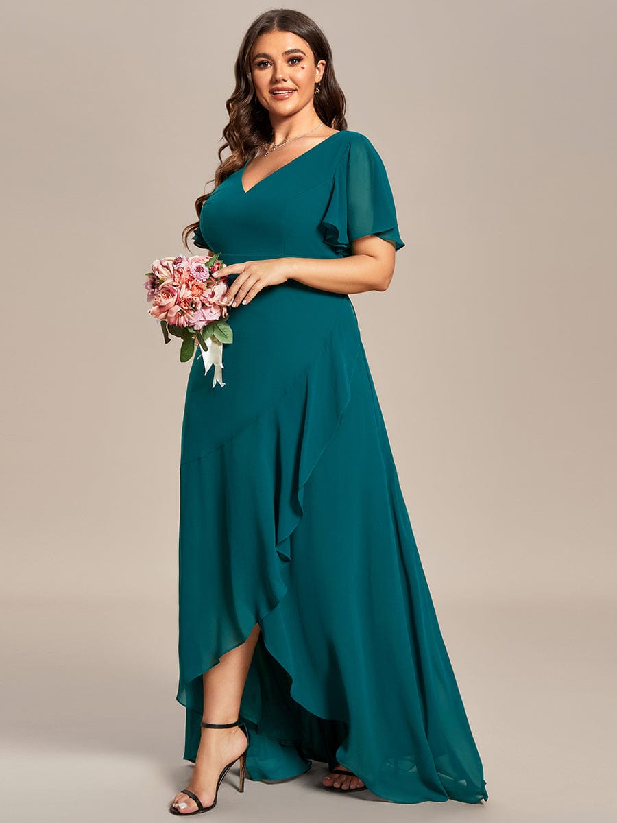 Elegant Chiffon High-Low Bridesmaid Dress with Lotus Leaf Hemline