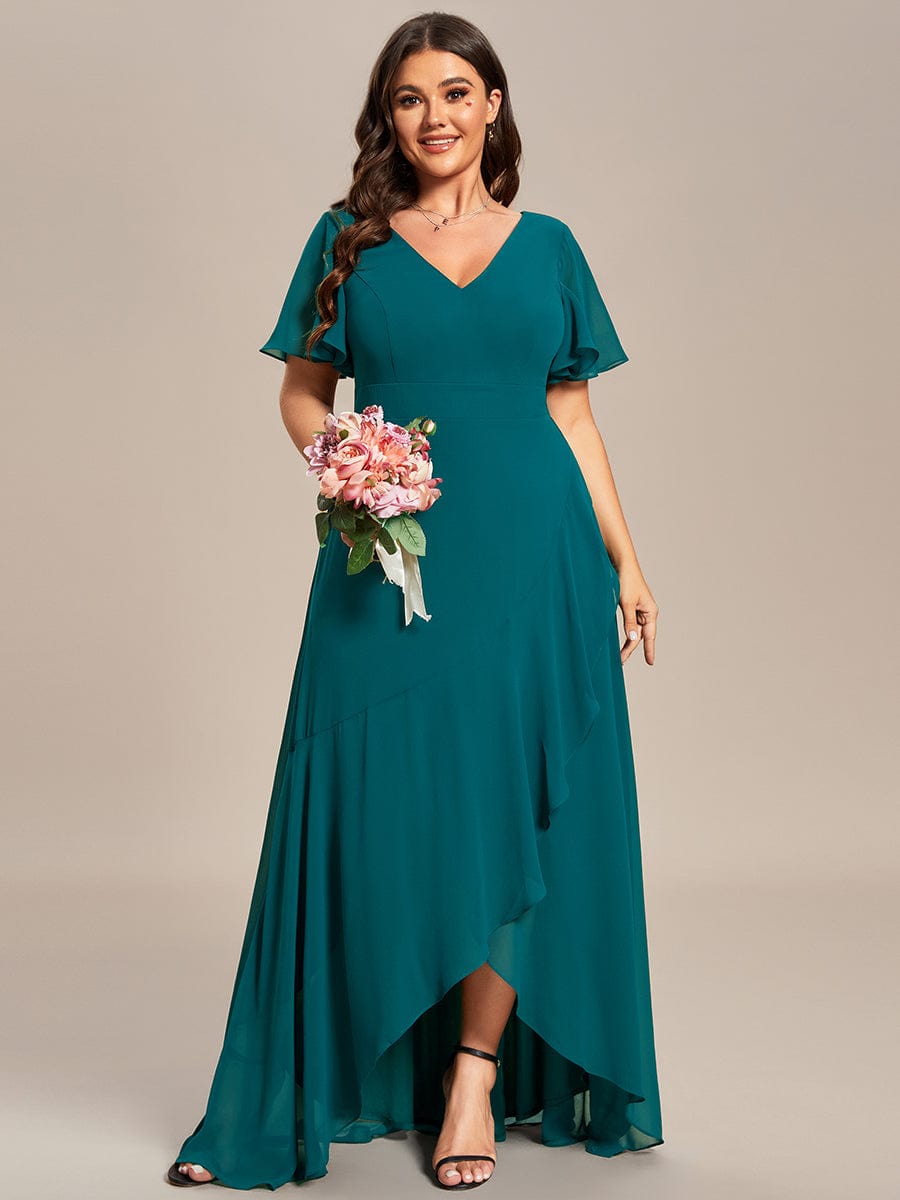 Plus Size Elegant Lotus Sleeves Chiffon Bridesmaid Dress