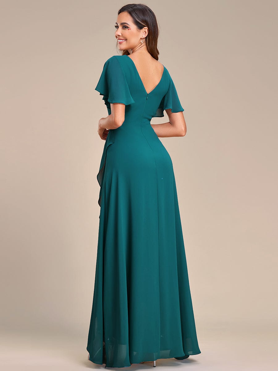 Elegant Chiffon High-Low Bridesmaid Dress with Lotus Leaf Hemline