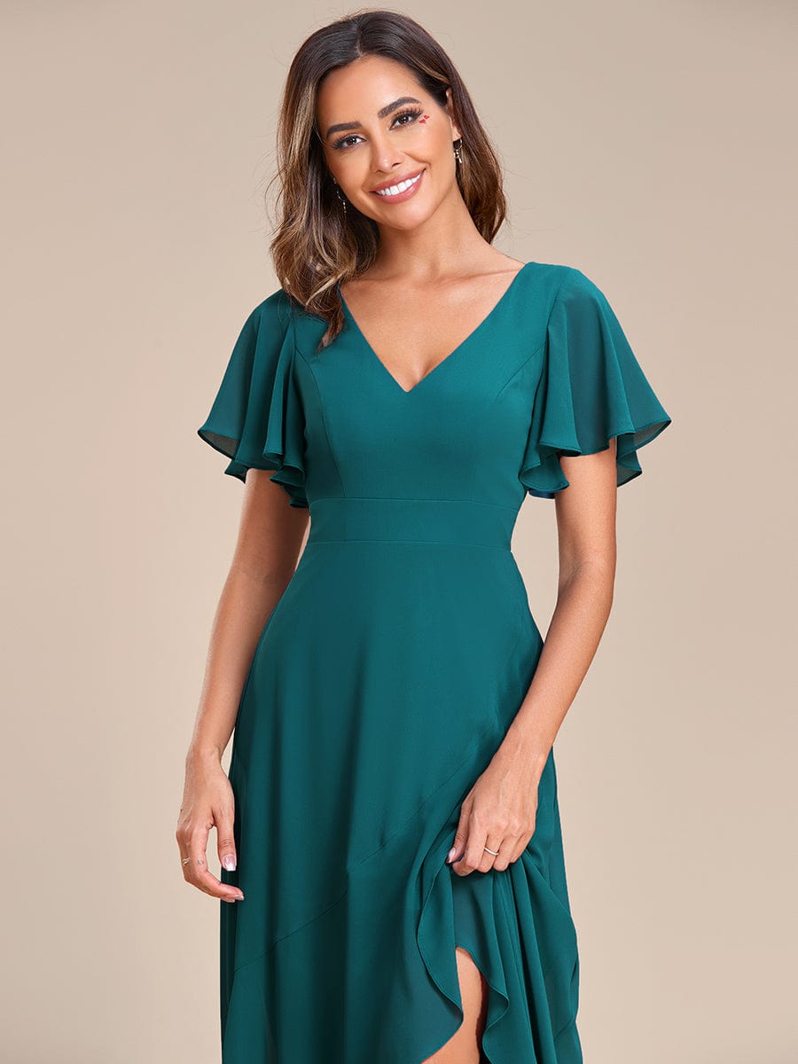 Elegant Chiffon High-Low Bridesmaid Dress with Lotus Leaf Hemline