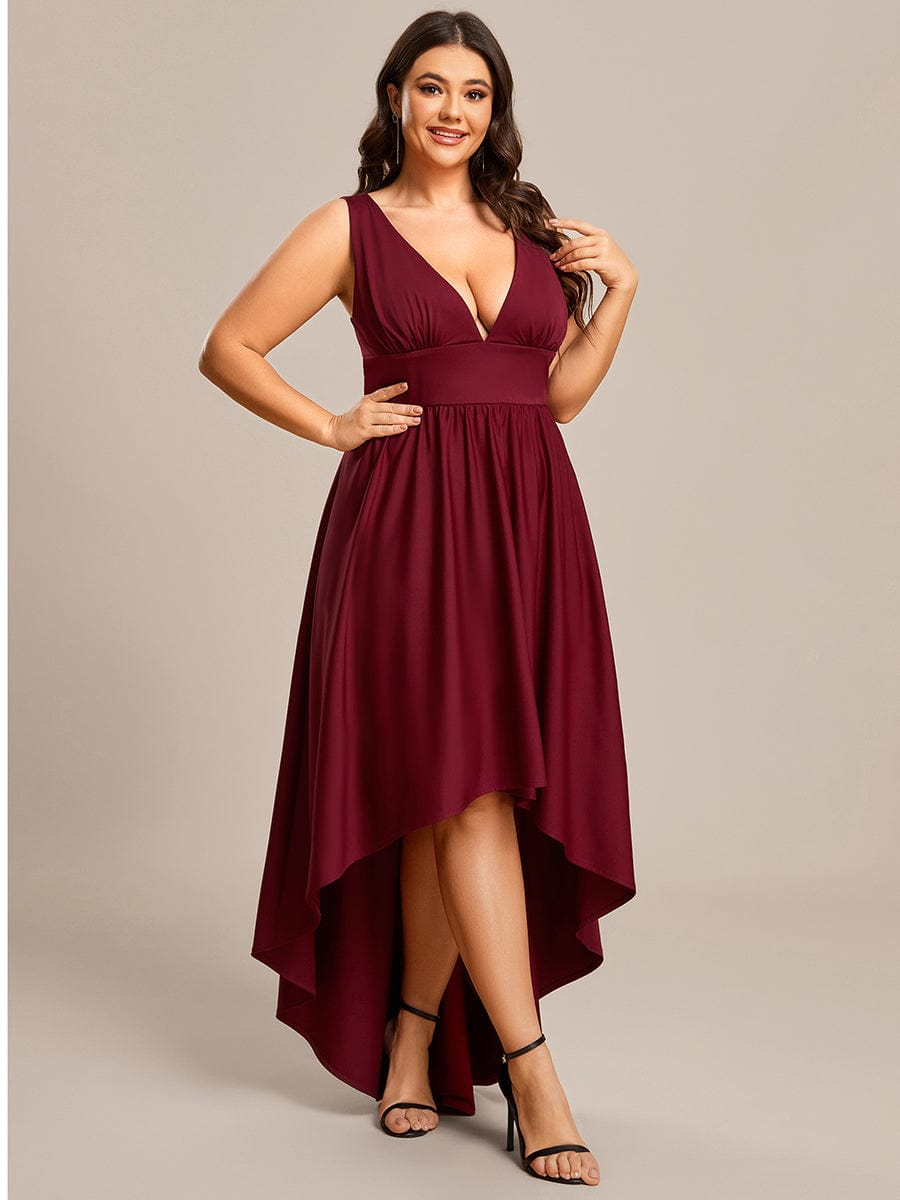 V-Neck Sleeveless High-Low Evening Dress with Stretchy