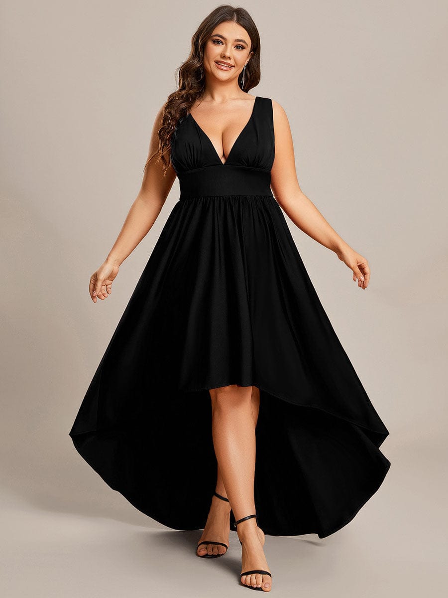 Plus Size Elegant High-Low Sleeveless Empire Waist Evening Dress