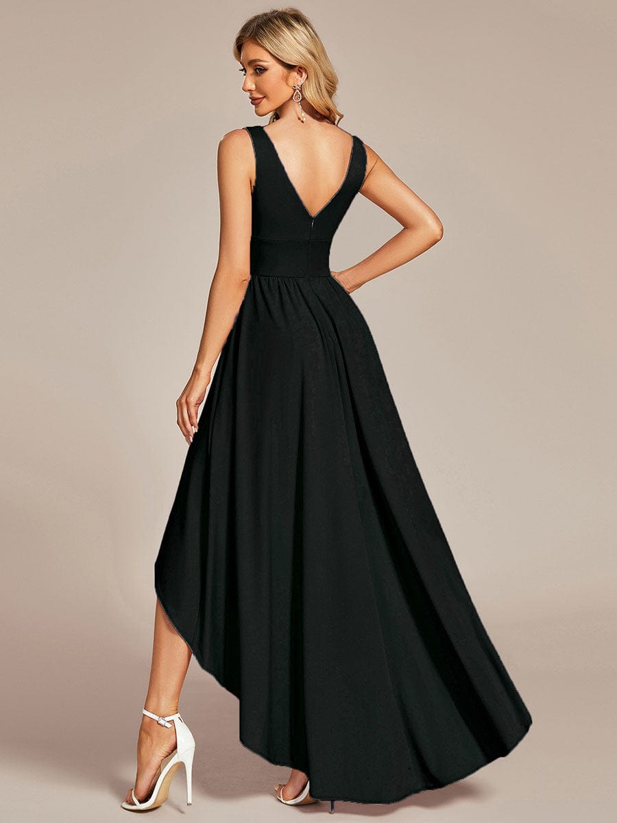 V-Neck Sleeveless High-Low Evening Dress with Stretchy