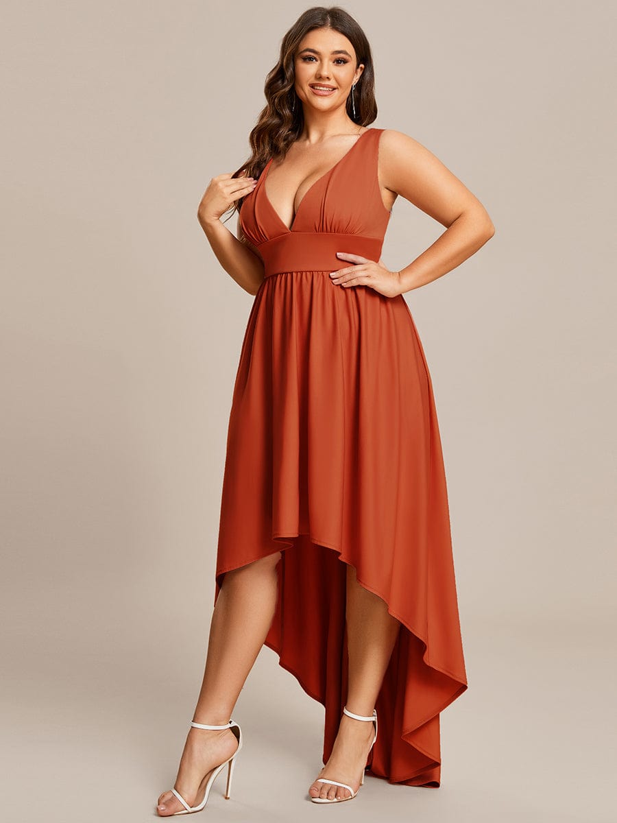 Plus Size Elegant High-Low Sleeveless Empire Waist Evening Dress