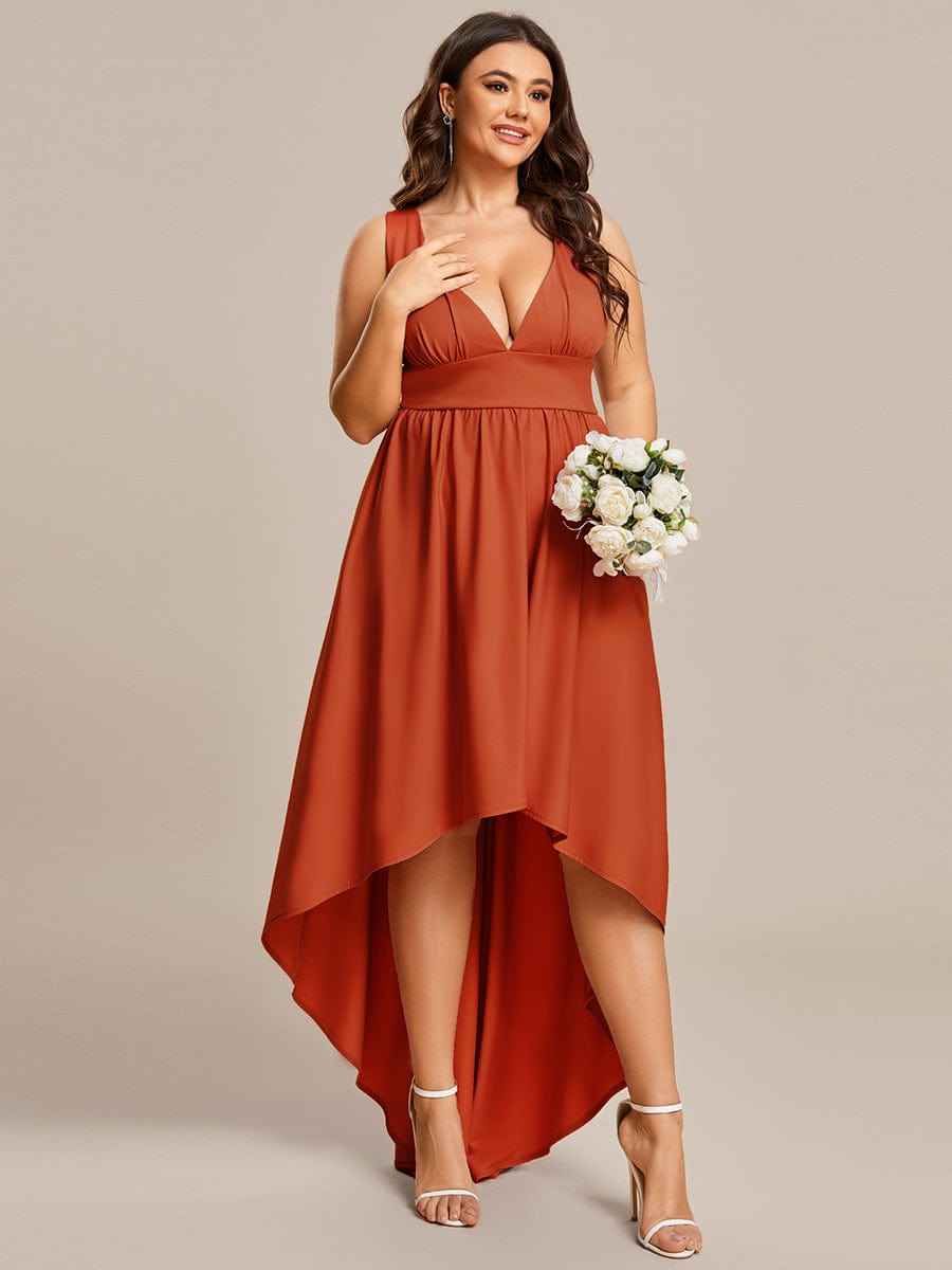 V-Neck Sleeveless High-Low Evening Dress with Stretchy