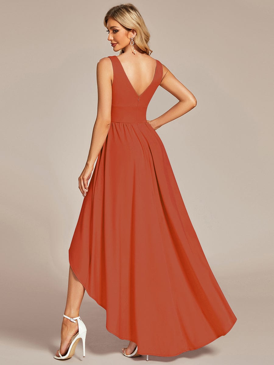 V-Neck Sleeveless High-Low Evening Dress with Stretchy