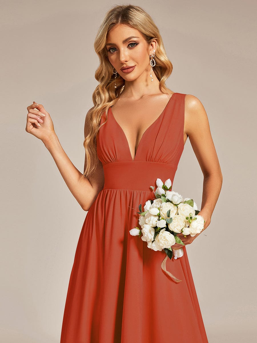 V-Neck Sleeveless High-Low Evening Dress with Stretchy