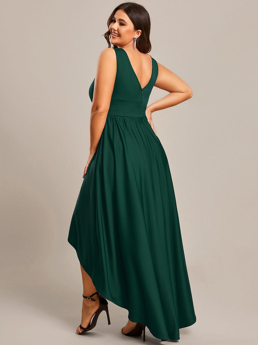 V-Neck Sleeveless High-Low Evening Dress with Stretchy