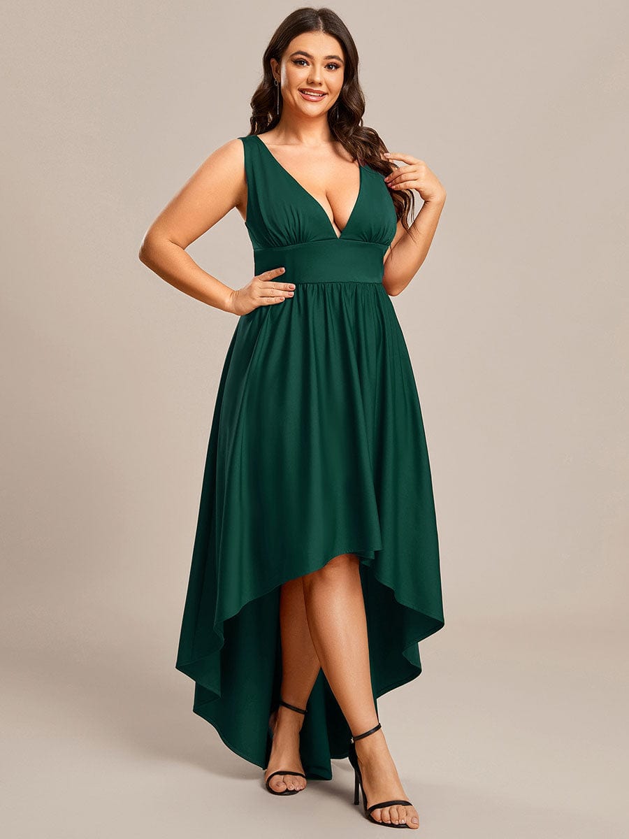 Plus Size Elegant High-Low Sleeveless Empire Waist Evening Dress