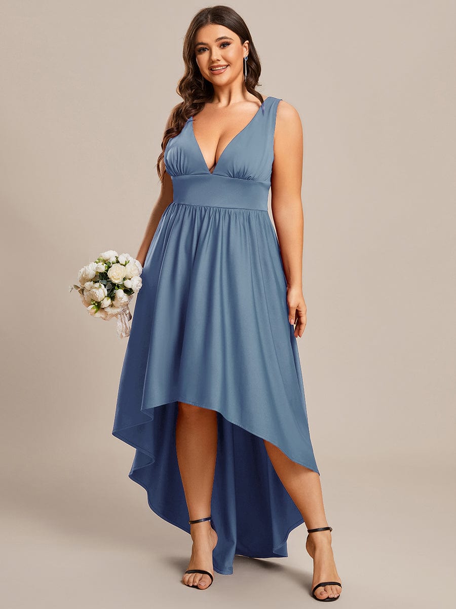 V-Neck Sleeveless High-Low Evening Dress with Stretchy