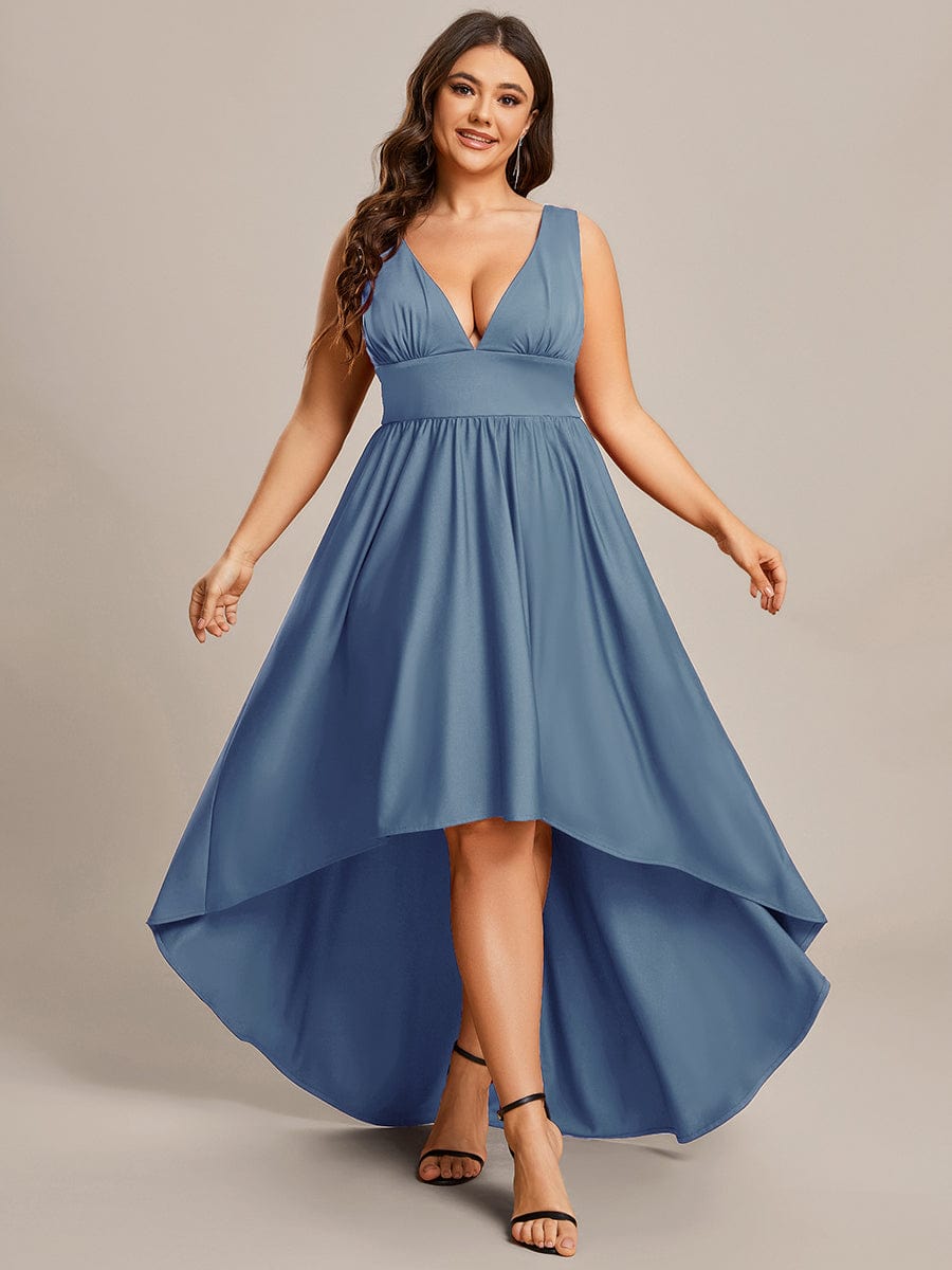 V-Neck Sleeveless High-Low Evening Dress with Stretchy