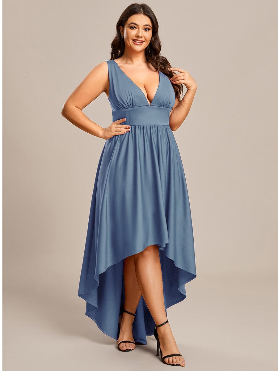 V-Neck Sleeveless High-Low Evening Dress with Stretchy