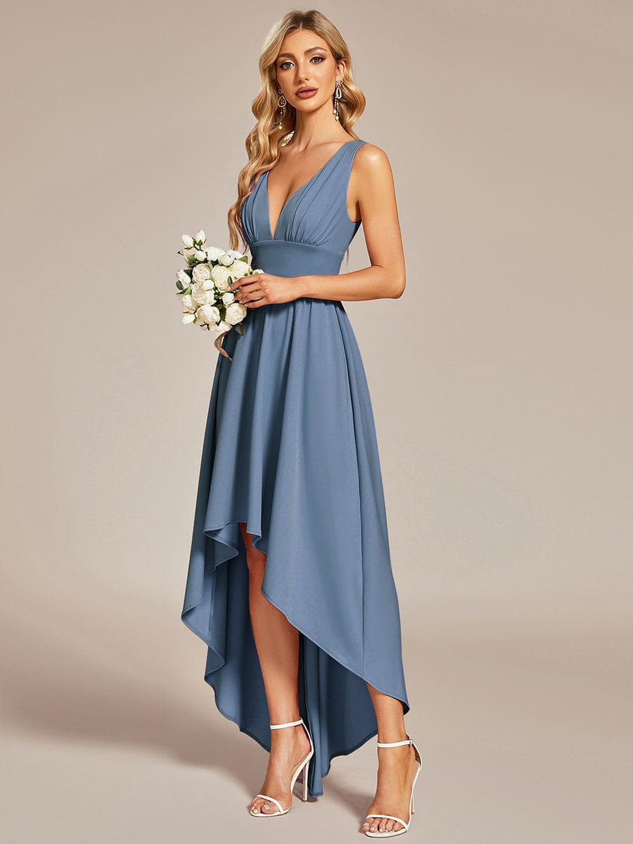 V-Neck Sleeveless High-Low Evening Dress with Stretchy