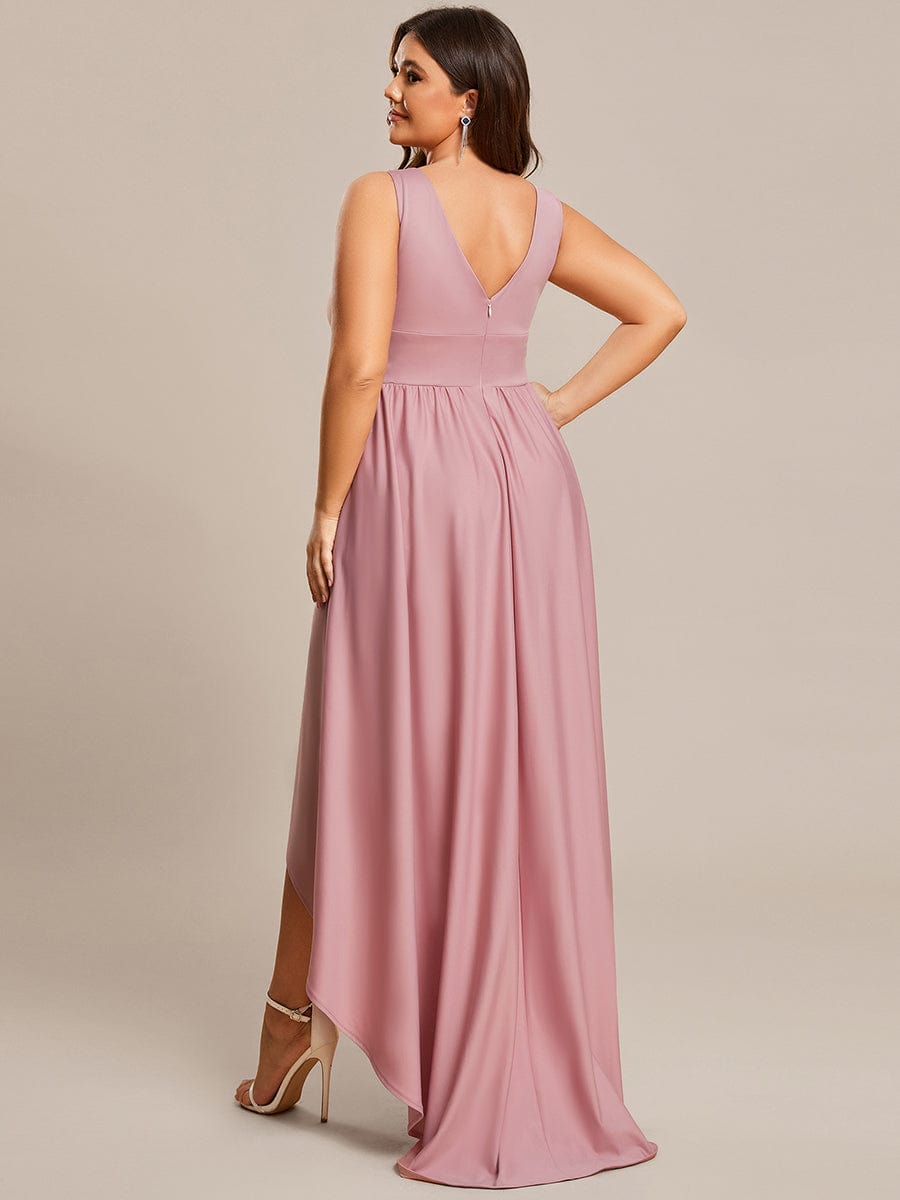 Plus Size Elegant High-Low Sleeveless Empire Waist Evening Dress