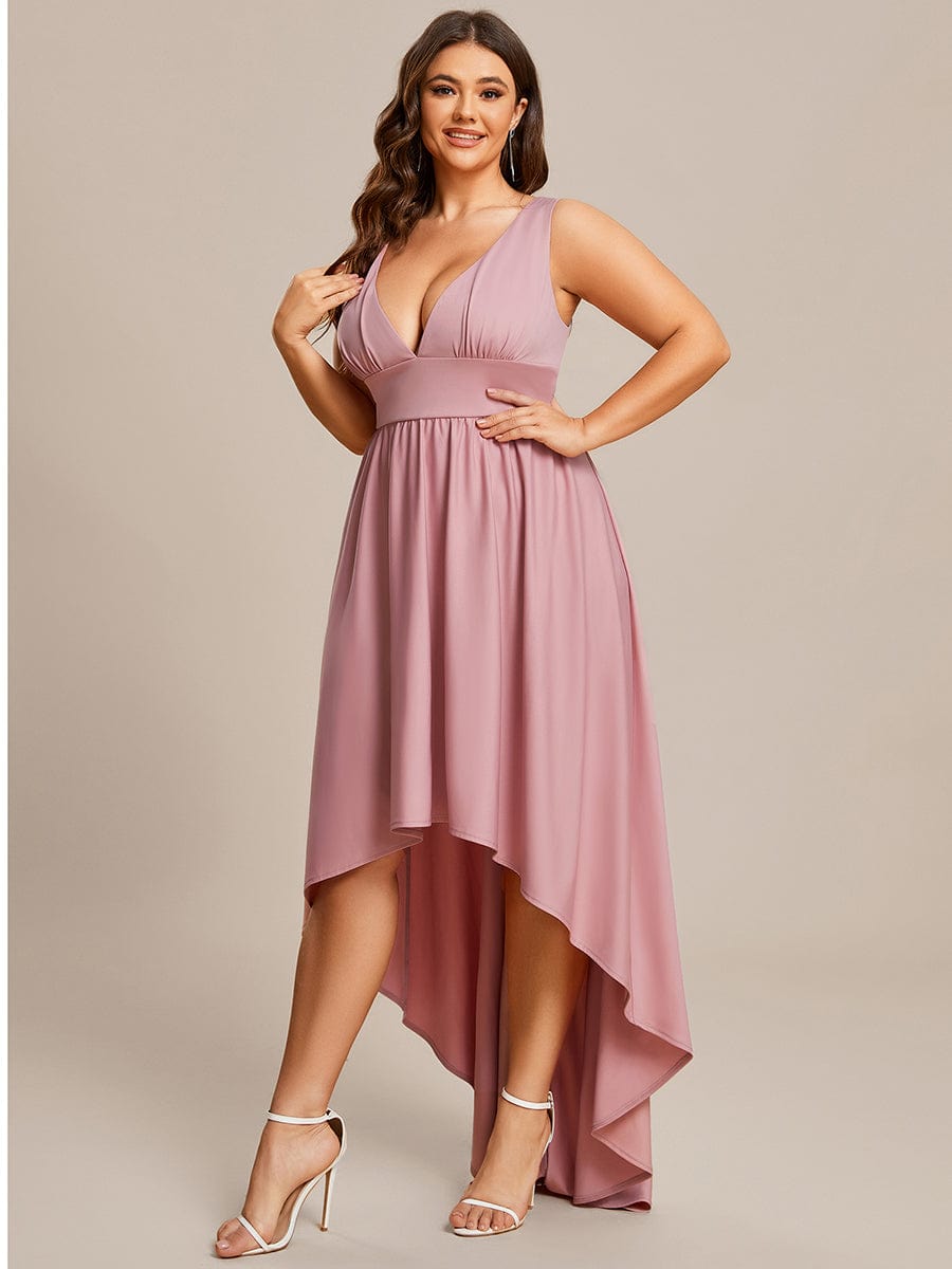 Plus Size Elegant High-Low Sleeveless Empire Waist Evening Dress