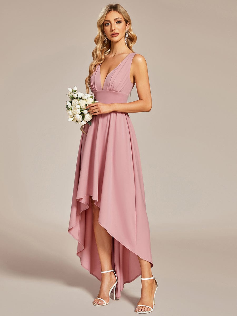 V-Neck Sleeveless High-Low Evening Dress with Stretchy