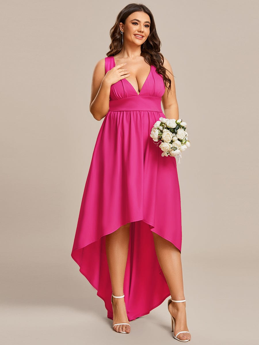 Plus Size Elegant High-Low Sleeveless Empire Waist Evening Dress