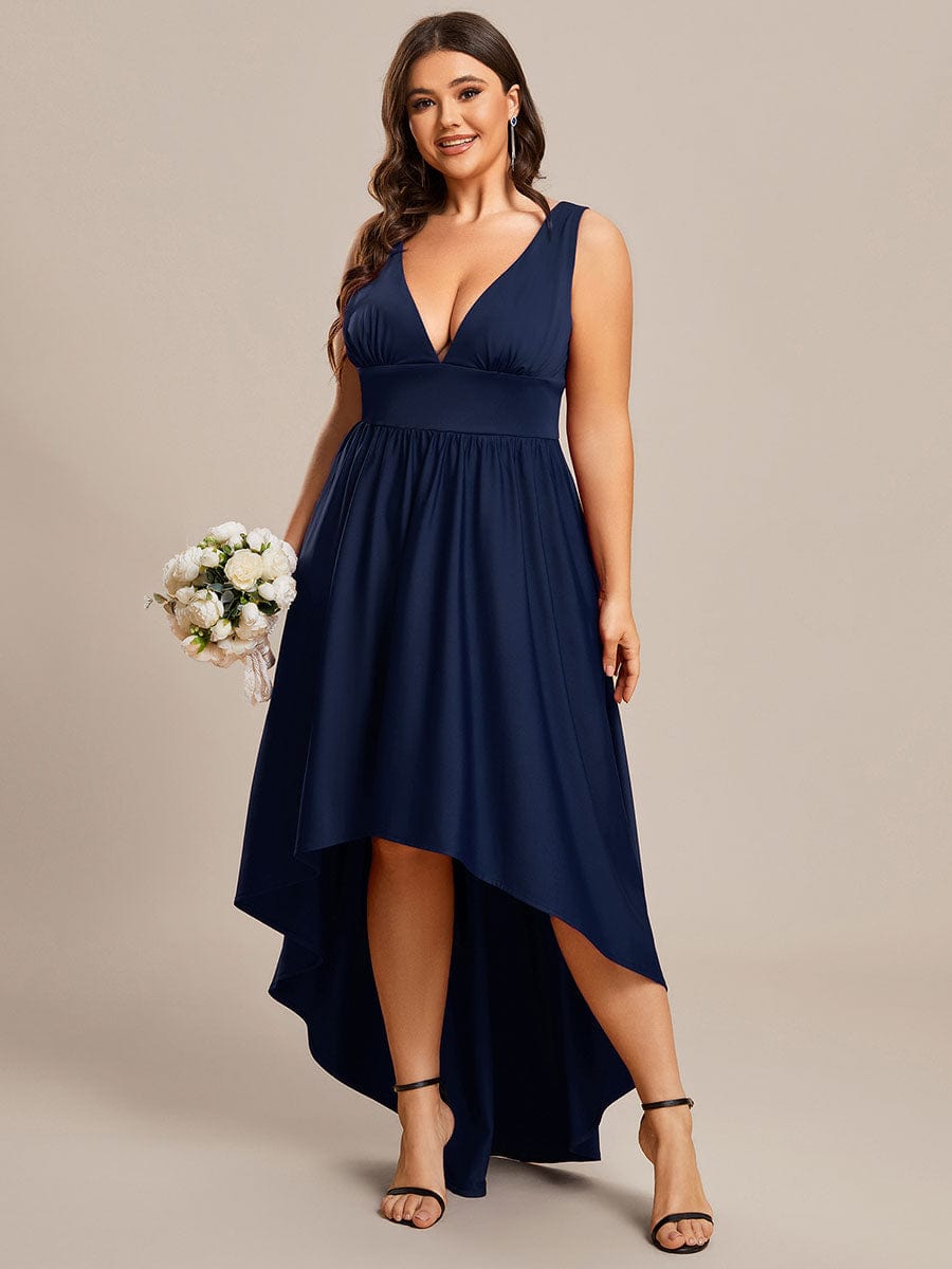 Plus Size Elegant High-Low Sleeveless Empire Waist Evening Dress