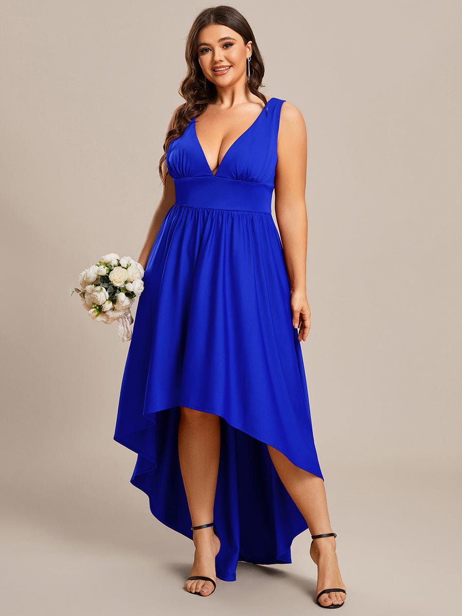 V-Neck Sleeveless High-Low Evening Dress with Stretchy