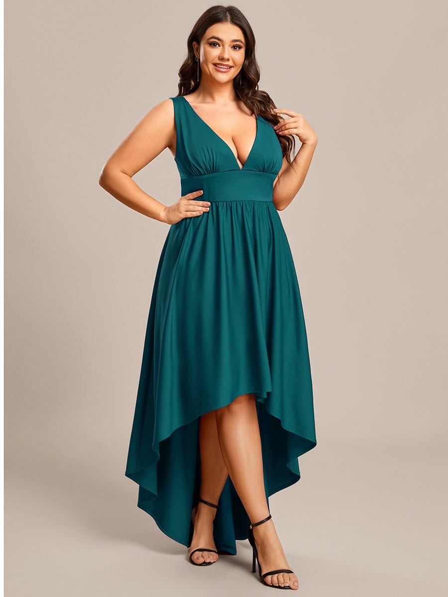 Plus Size Elegant High-Low Sleeveless Empire Waist Evening Dress