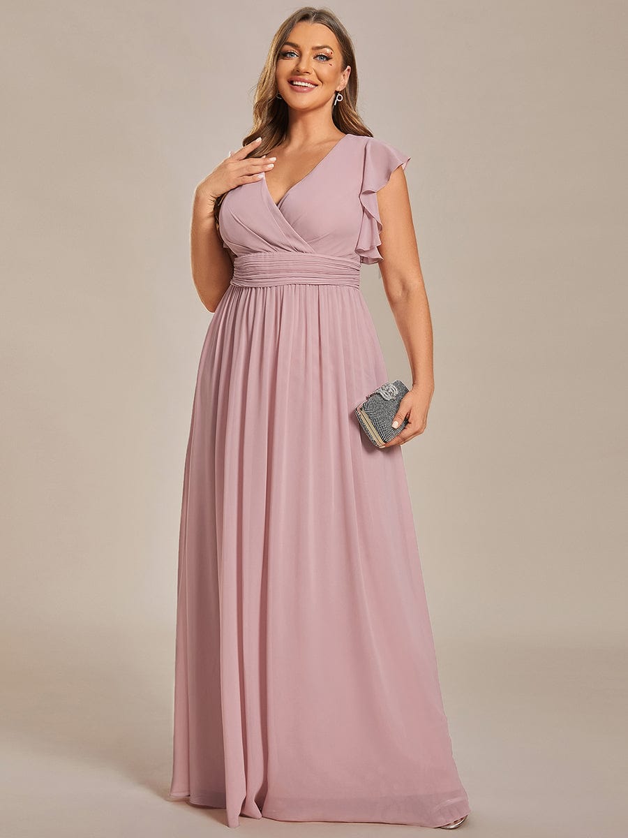 Elegant V-Neck Open Back Chiffon Bridesmaid Dress with Ruffled Sleeves