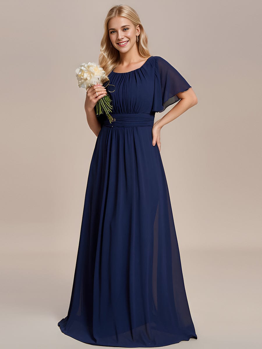 Simple Chiffon Pleated A-Line Round Neckline Bridesmaid Dress