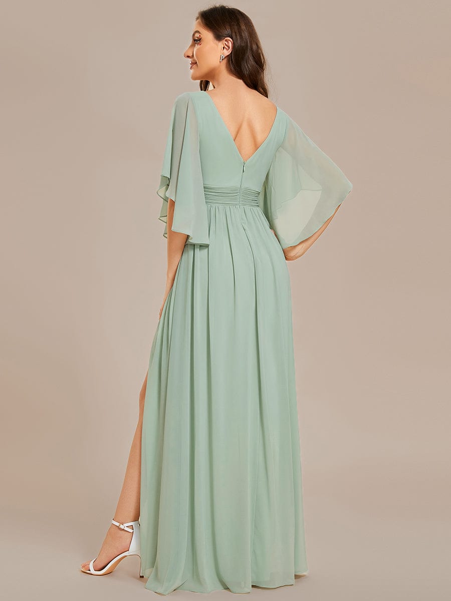 Chiffon A-Line Half Sleeves High Slit Bridesmaid Dress