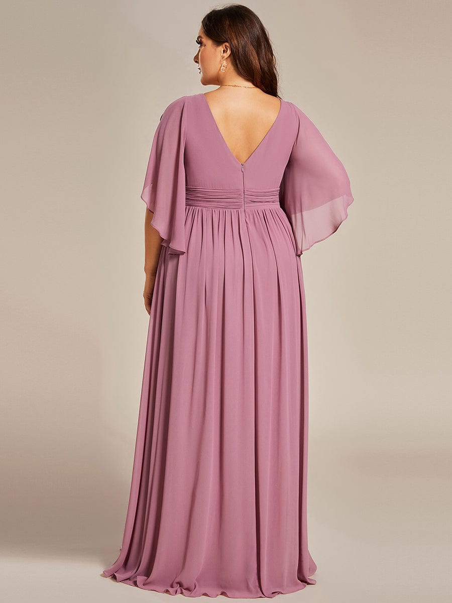 Chiffon A-Line Half Sleeves High Slit Bridesmaid Dress