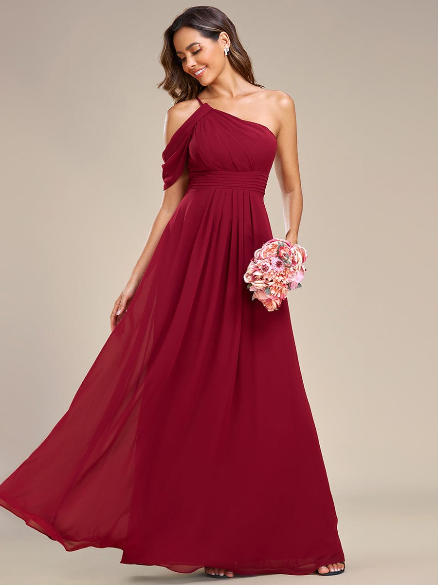 One-Shoulder Backless Asymmetric Pleated Chiffon Bridesmaid Dress