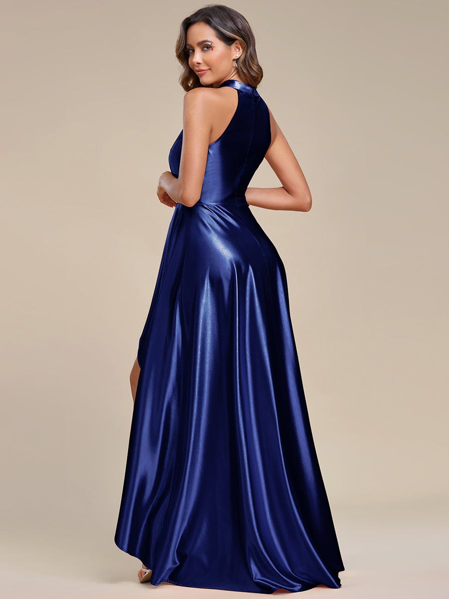 Elegant Halter High Low Satin Bridesmaid Dress