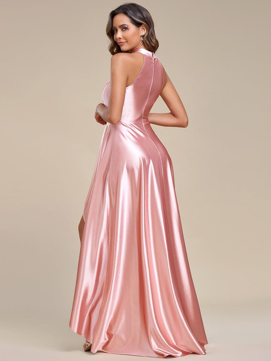 Elegant Halter High Low Satin Bridesmaid Dress