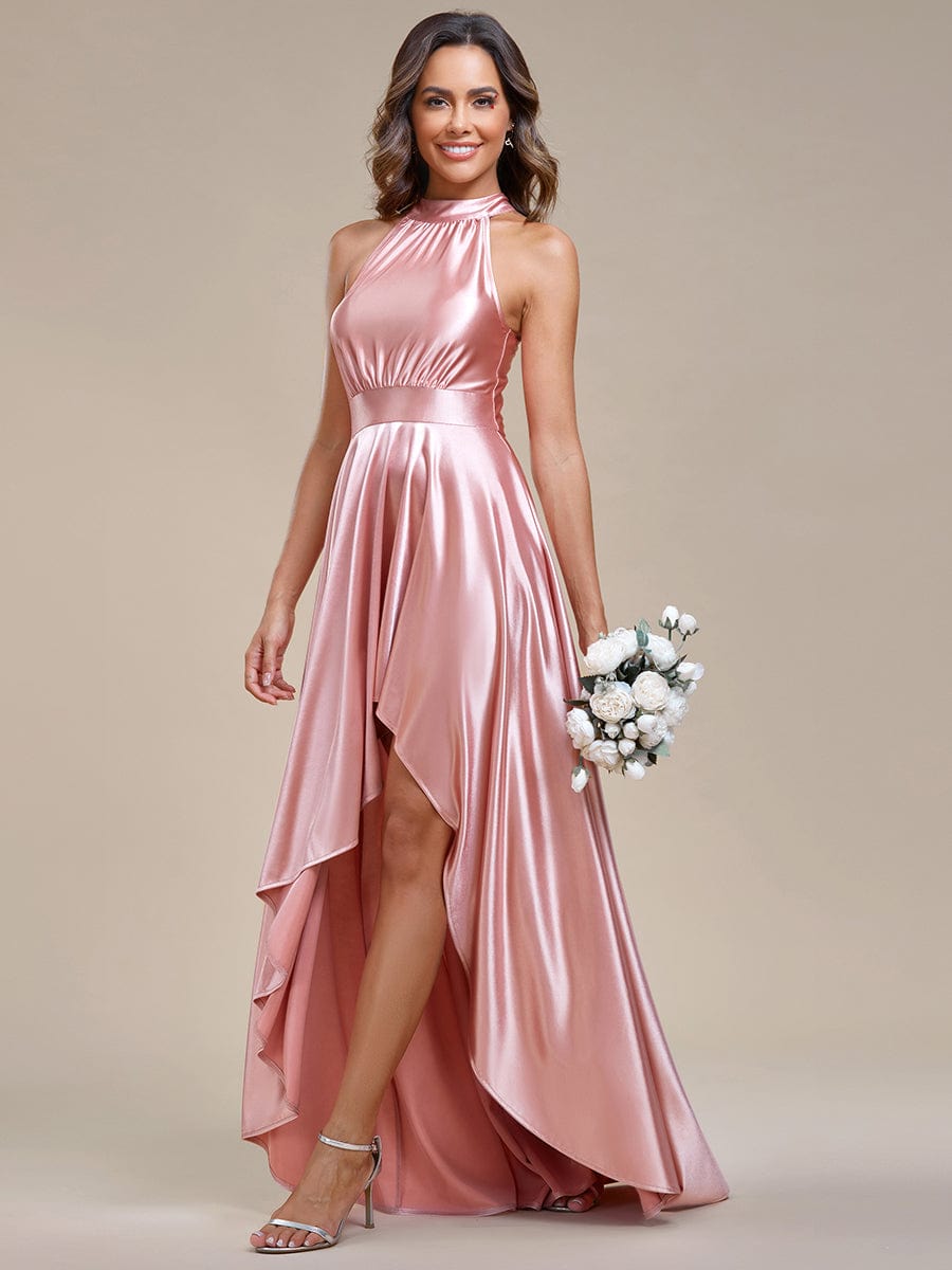 Elegant Halter High Low Satin Bridesmaid Dress